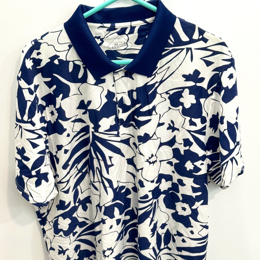Bonobos Maide Shirt Mens XXLarge Blue White Floral Print Short Sleeve Polo